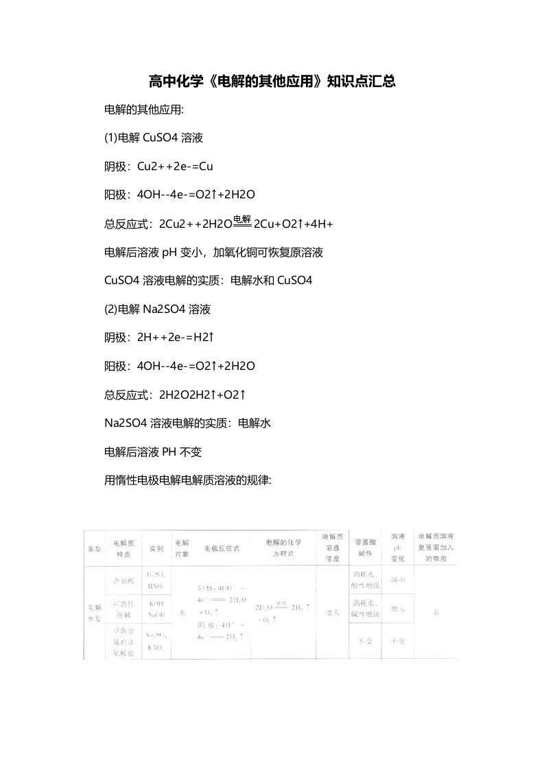 高中化学电解的其他应用知识点汇总