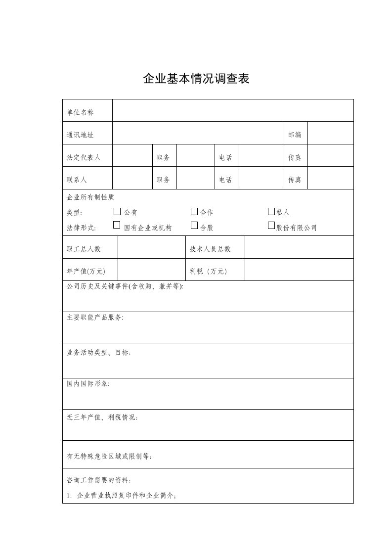 企业基本情况调查表