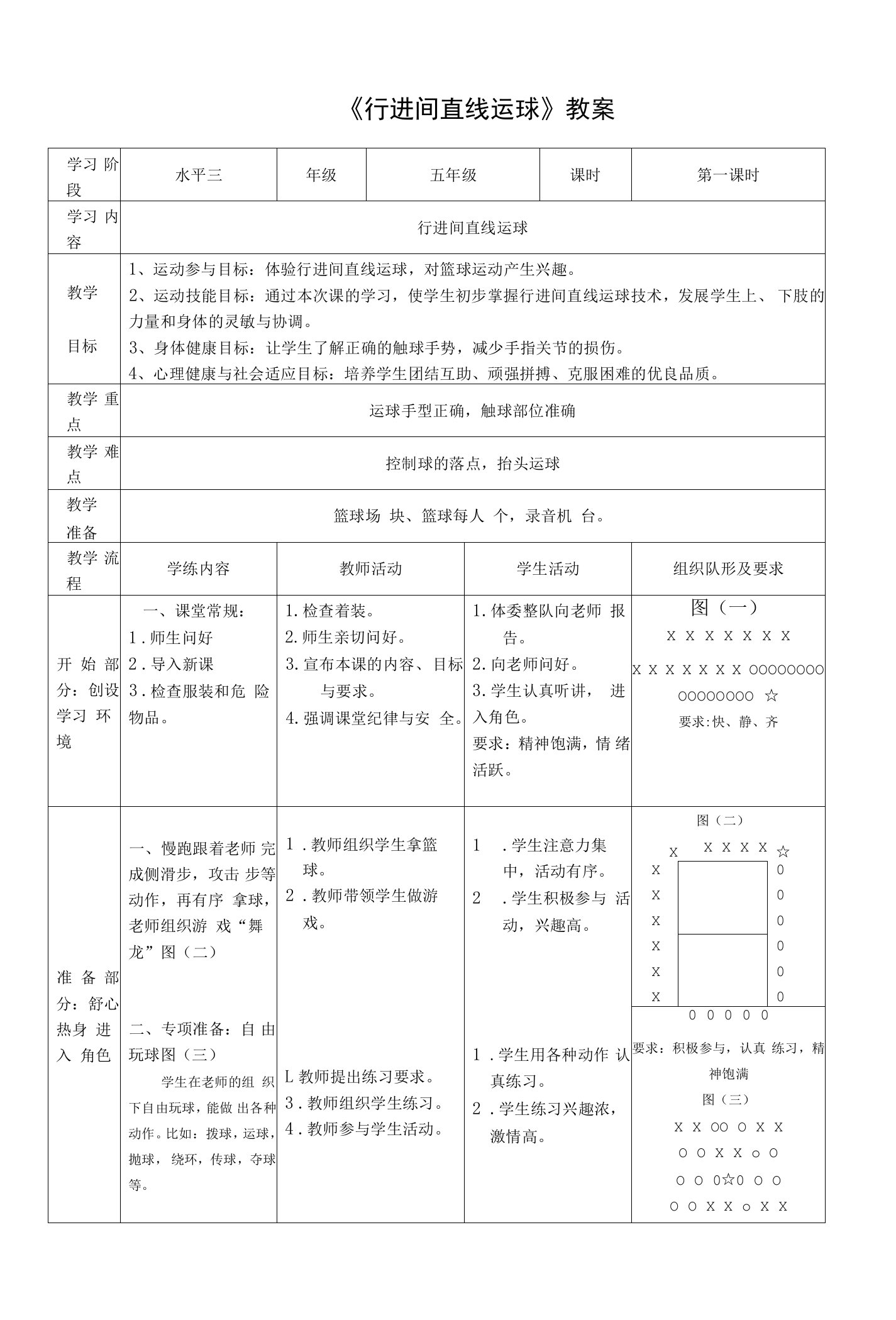 小学体育人教五～六年级第五章小球类和球类游戏篮球行进间运球教案