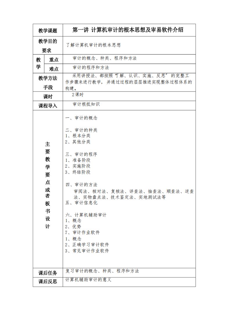 审计专业《审计信息化课程教案》