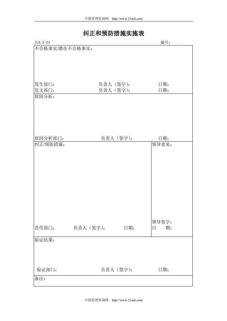 内审纠正和预防措施处理单1-质量审查