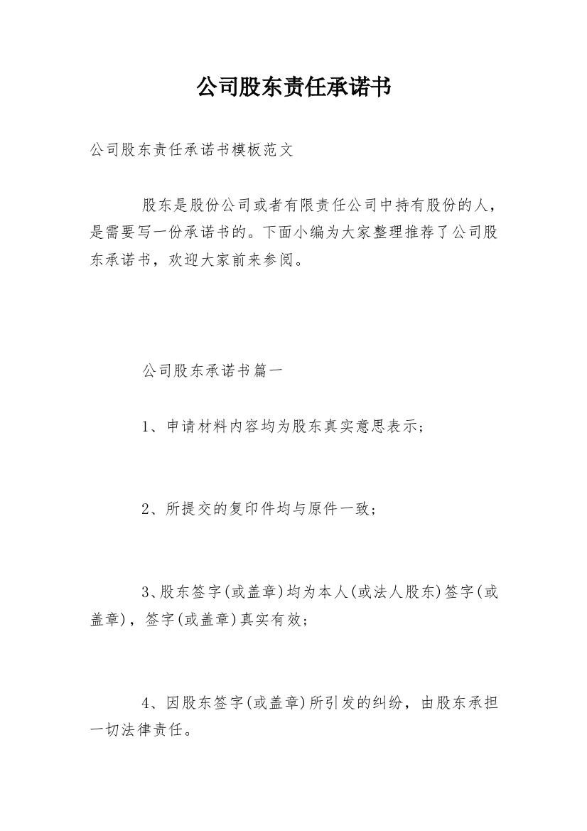 公司股东责任承诺书