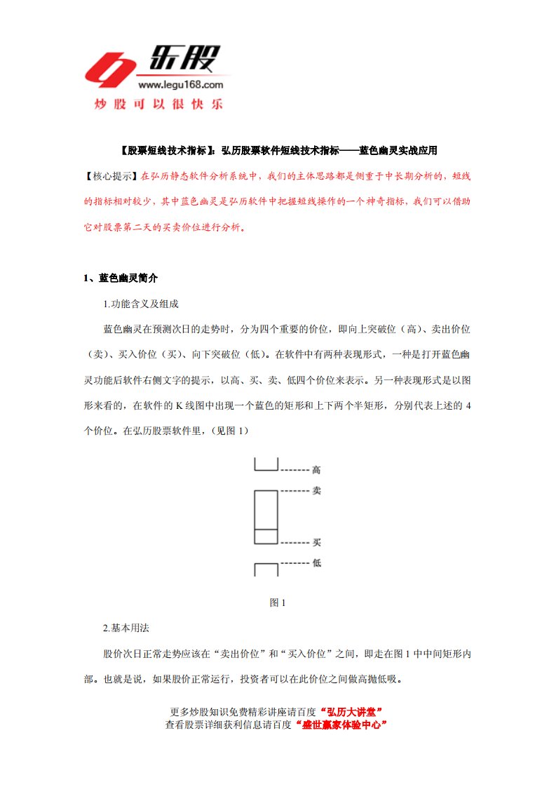 【股票短线技术指标】：弘历股票软件短线技术指标——蓝色幽灵实战应用（精选）