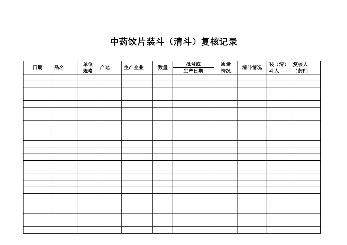 中药饮片装斗清斗复核记录