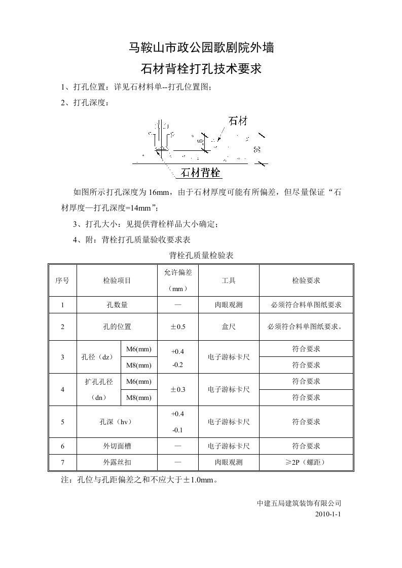 背栓打孔要求