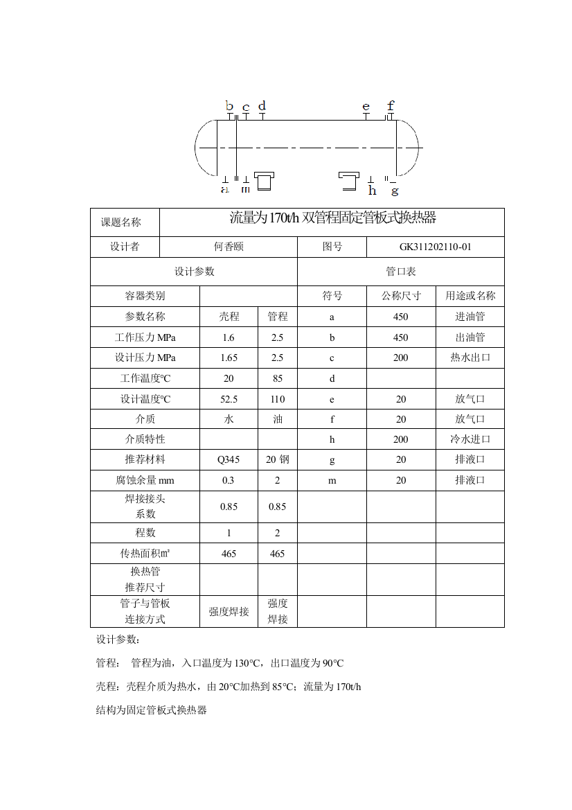 流量为170th双管程固定管板式换热器设计