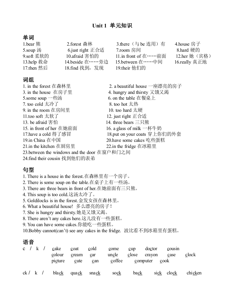 五上U1-4单元知识