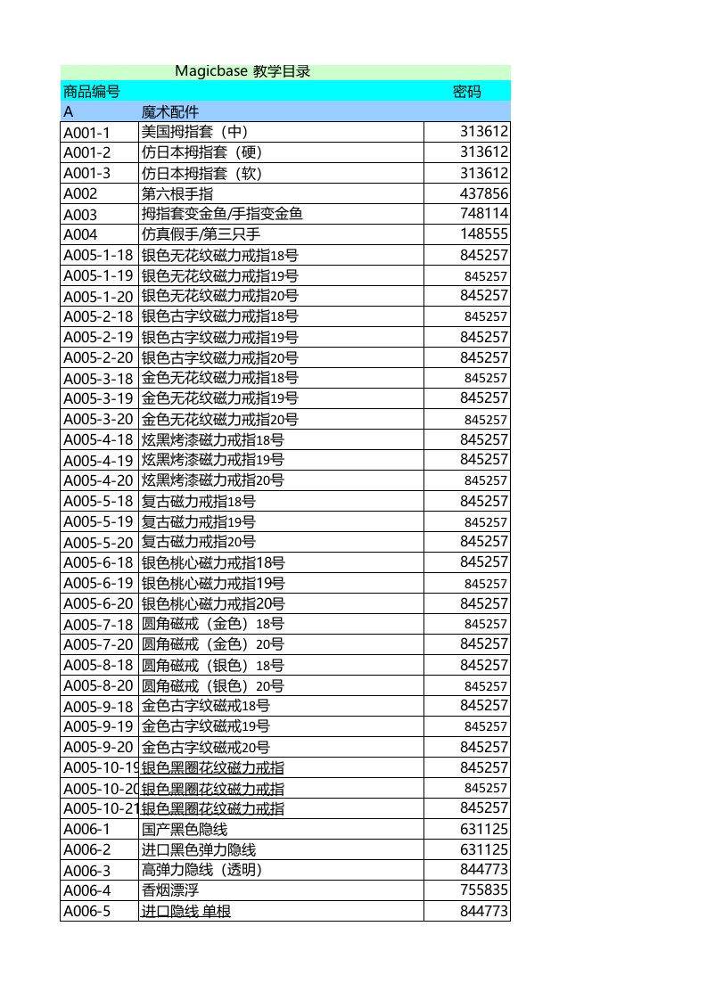 魔术店教学目录