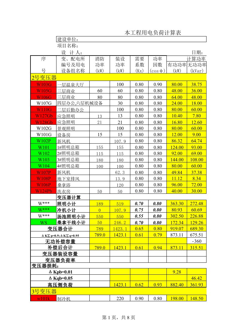 变压器计算负荷计算书（精选）