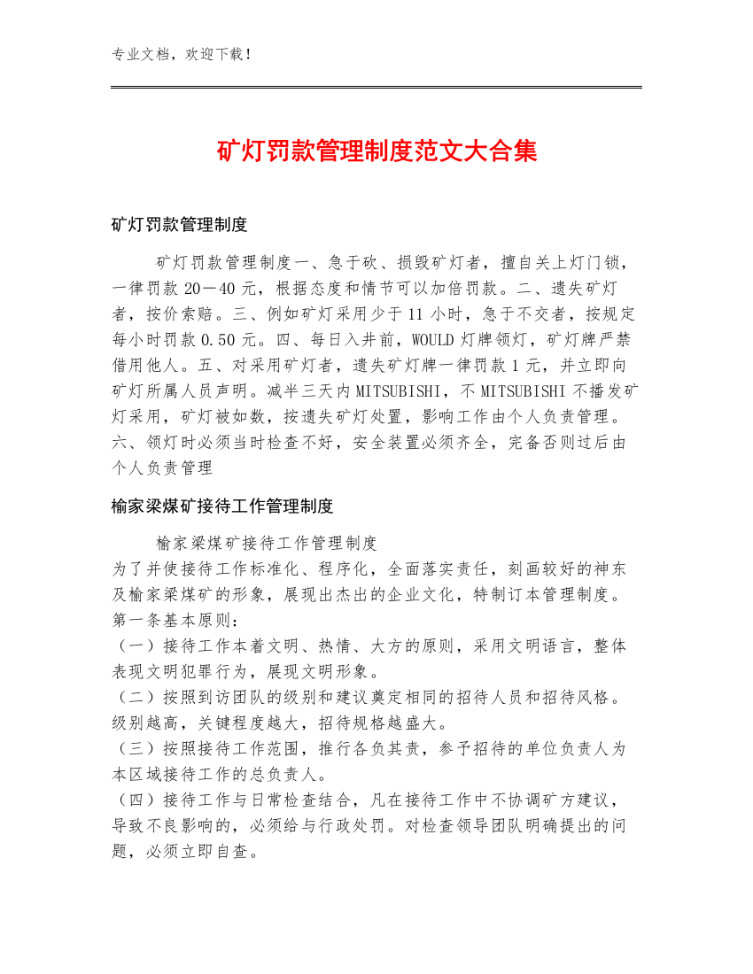 矿灯罚款管理制度范文大合集