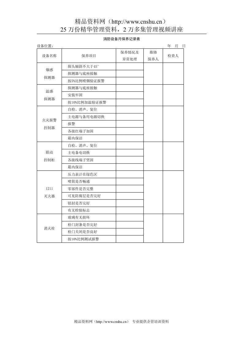 消防设备月保养记录表