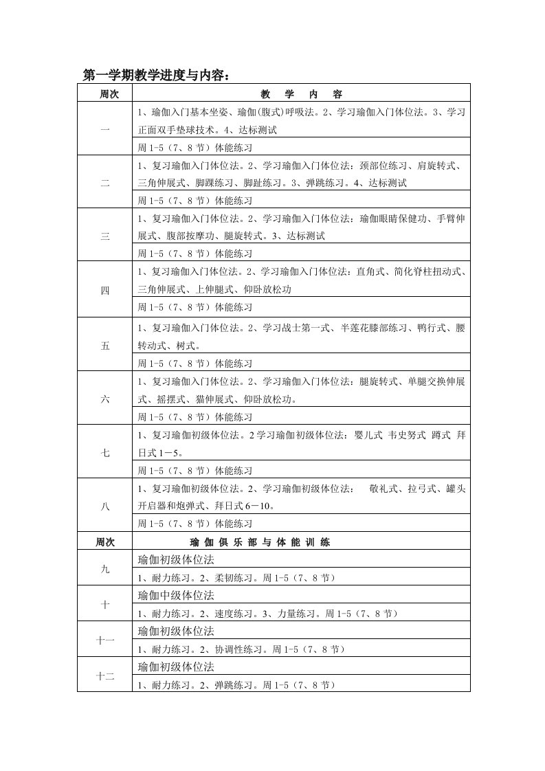 瑜伽教学计划