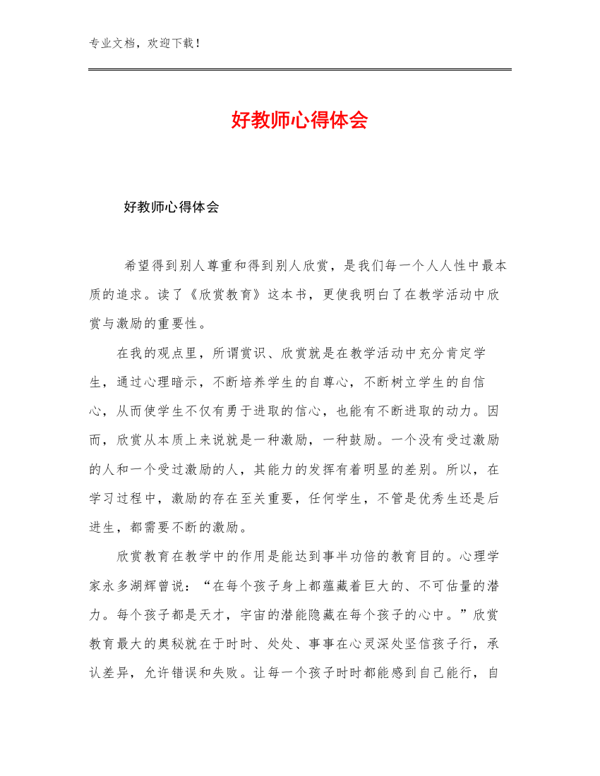 2023年好教师心得体会优选例文24篇汇编