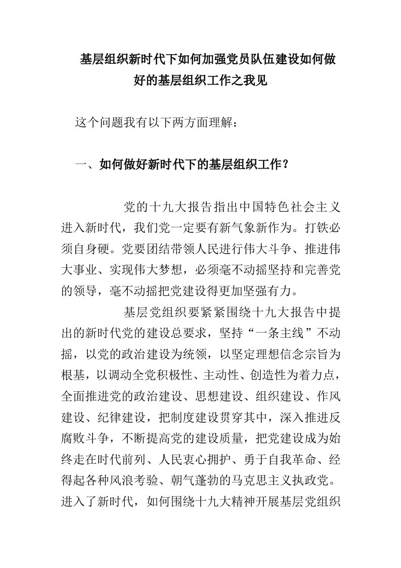 基层组织新时代下如何加强党员队伍建设如何做好的基层组织工作之我见