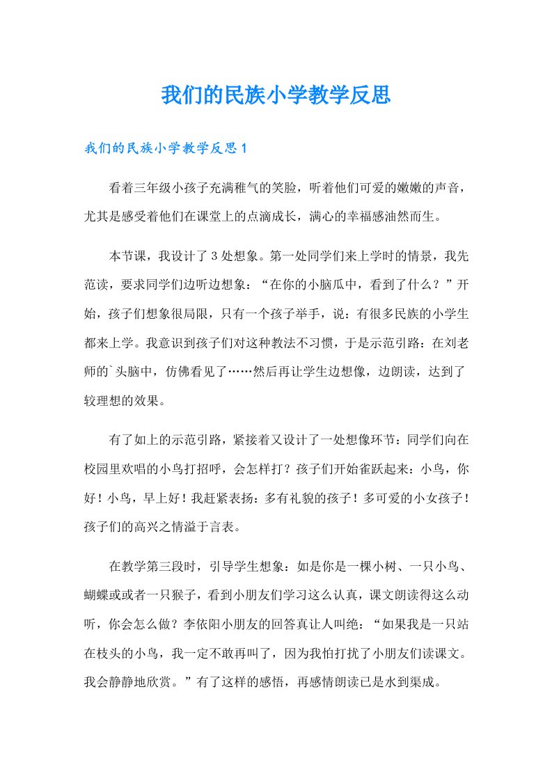 我们的民族小学教学反思