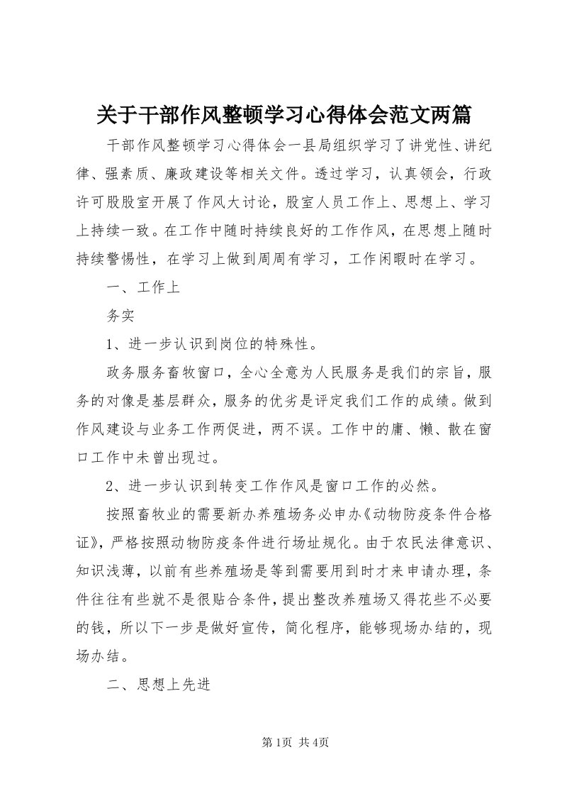 3关于干部作风整顿学习心得体会范文两篇