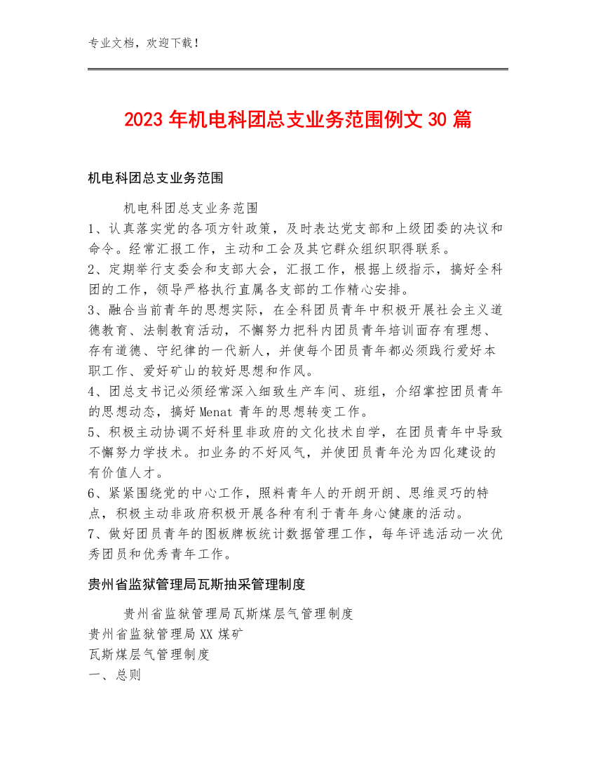 2023年机电科团总支业务范围例文30篇