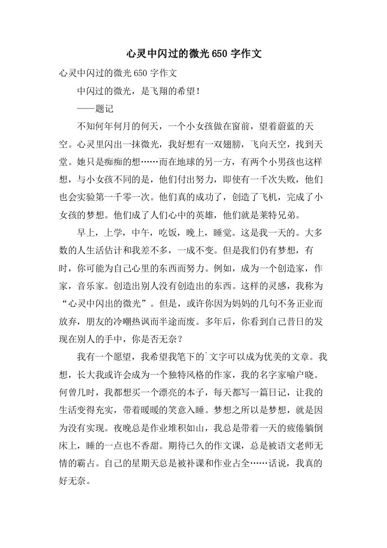 心灵中闪过的微光650字作文