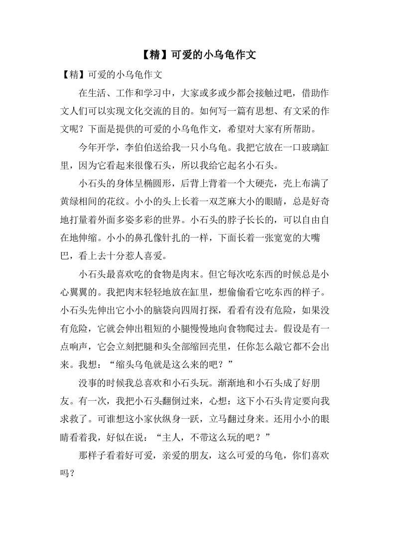 可爱的小乌龟作文