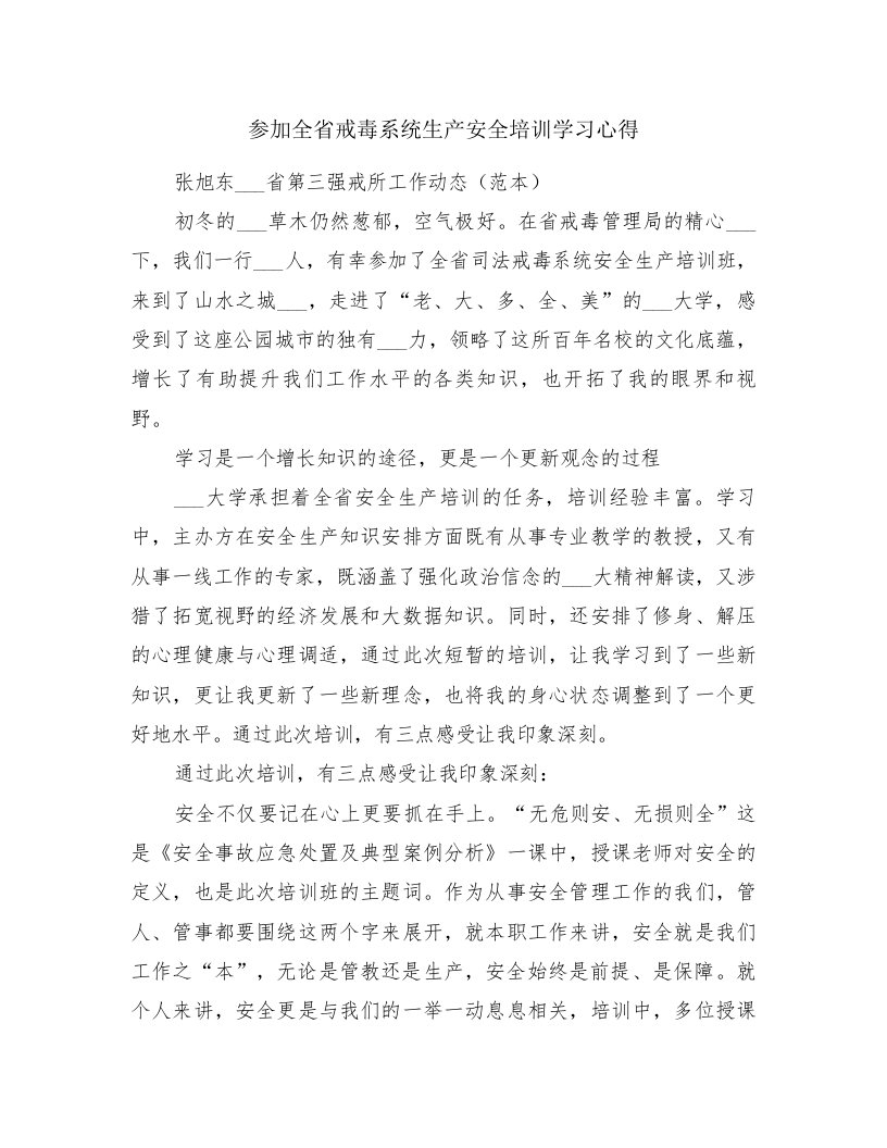 参加全省戒毒系统生产安全培训学习心得