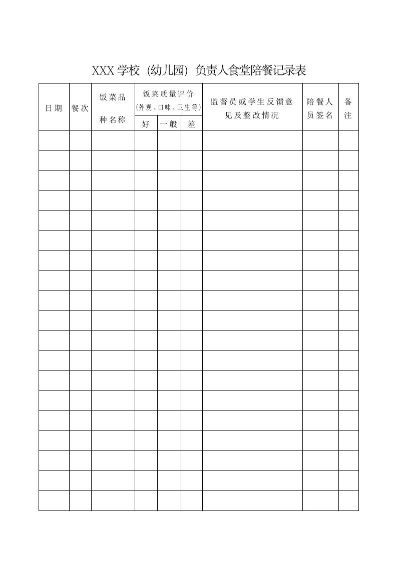 学校负责人食堂陪餐记录表实用文档