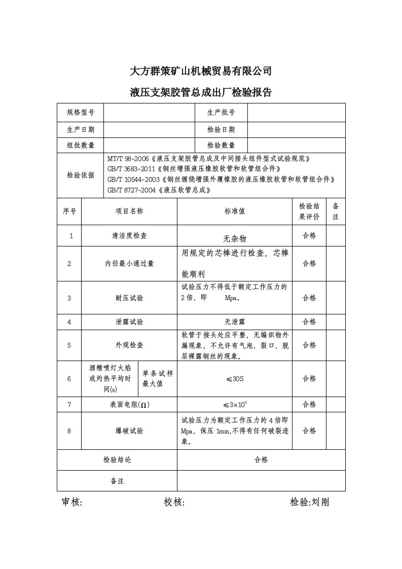 胶管出厂检验报告