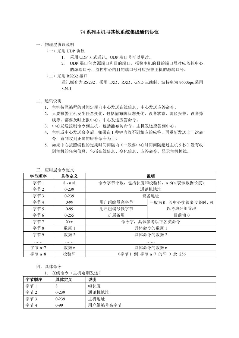 AL7480E主机及其他系统集成协议