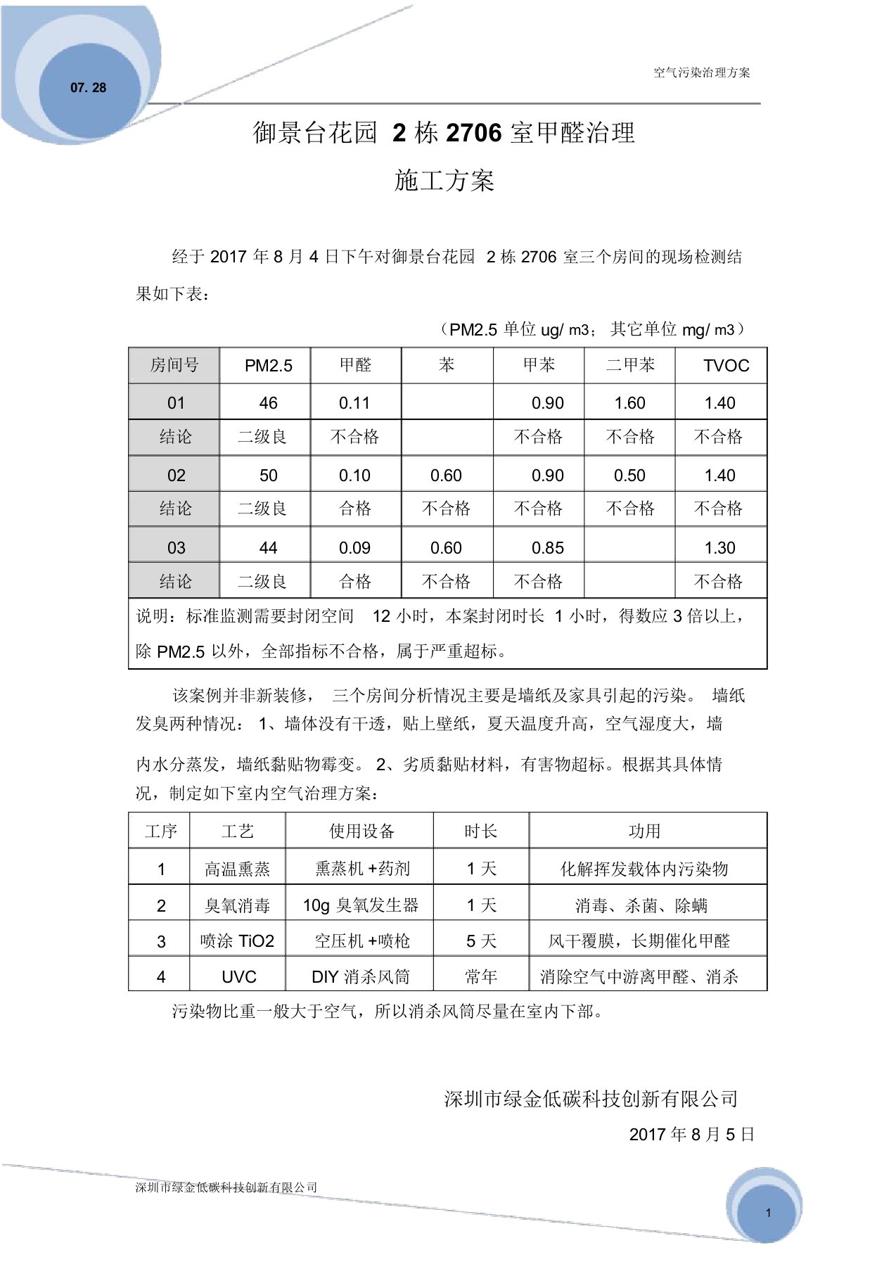 甲醛治理施工方案范本