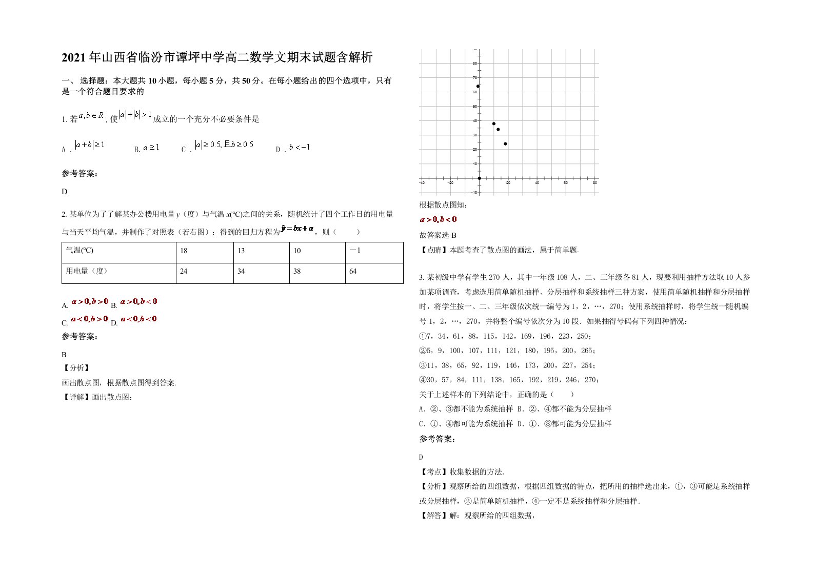 2021年山西省临汾市谭坪中学高二数学文期末试题含解析