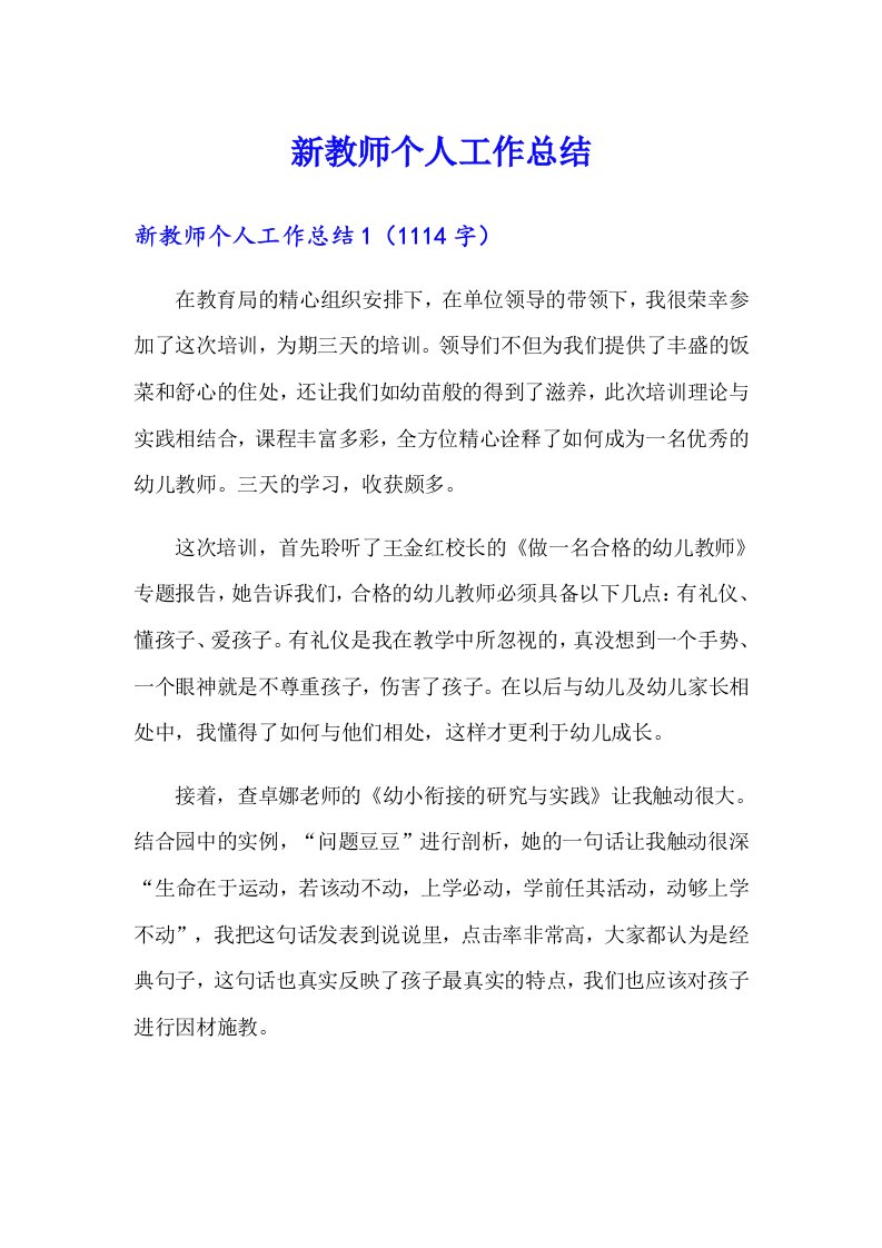 新教师个人工作总结