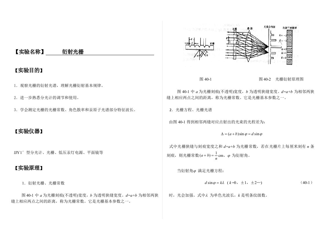 大学物理实验报告系列之衍射光栅