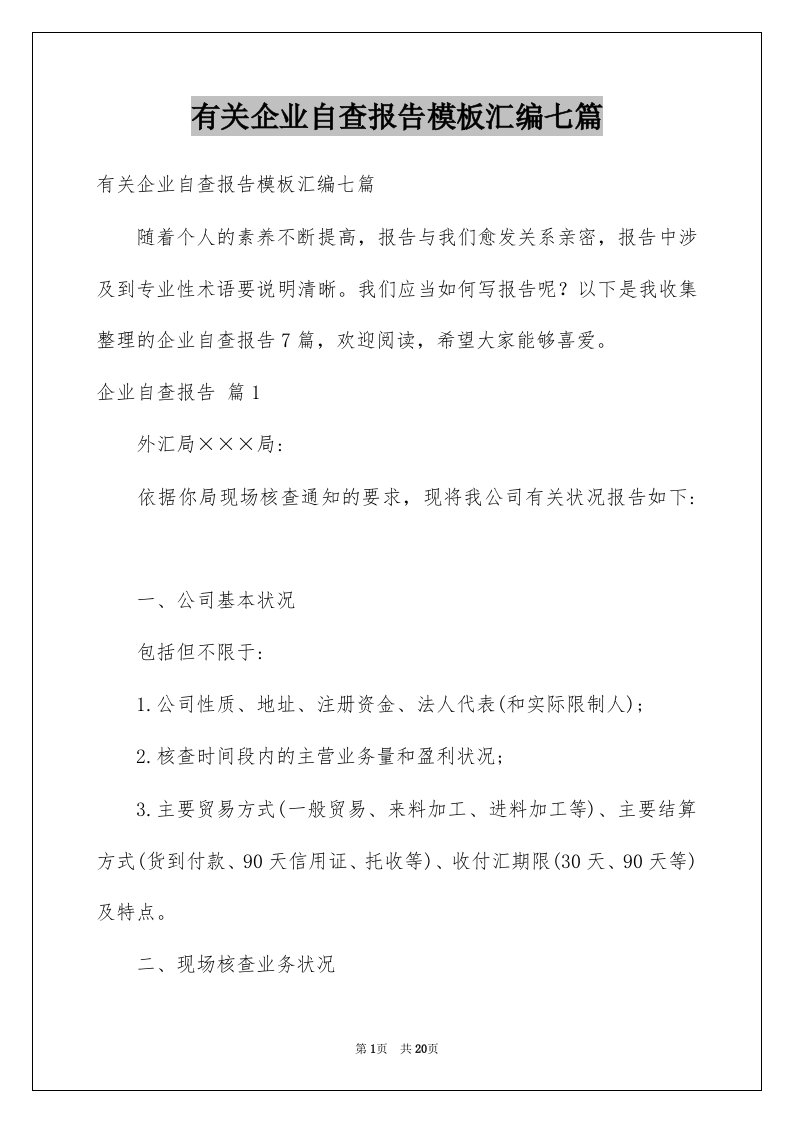 有关企业自查报告模板汇编七篇