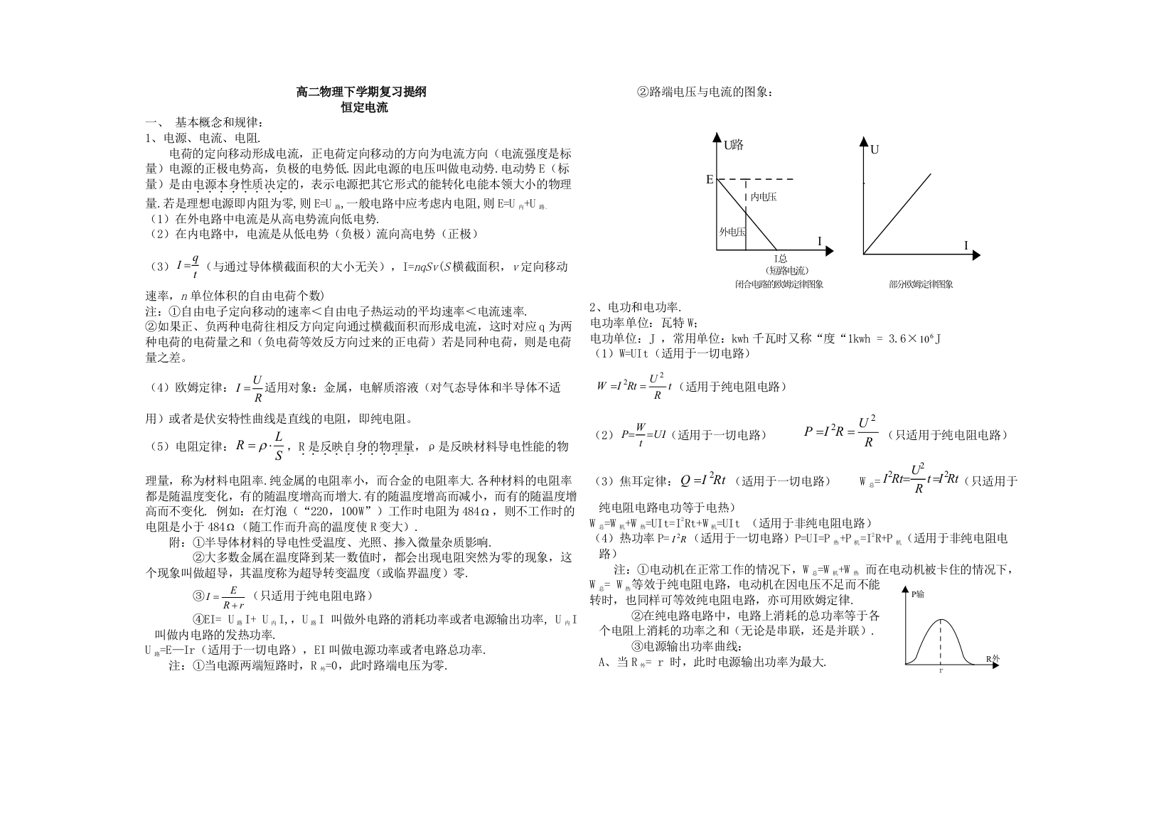 高二物理下学期复习提纲