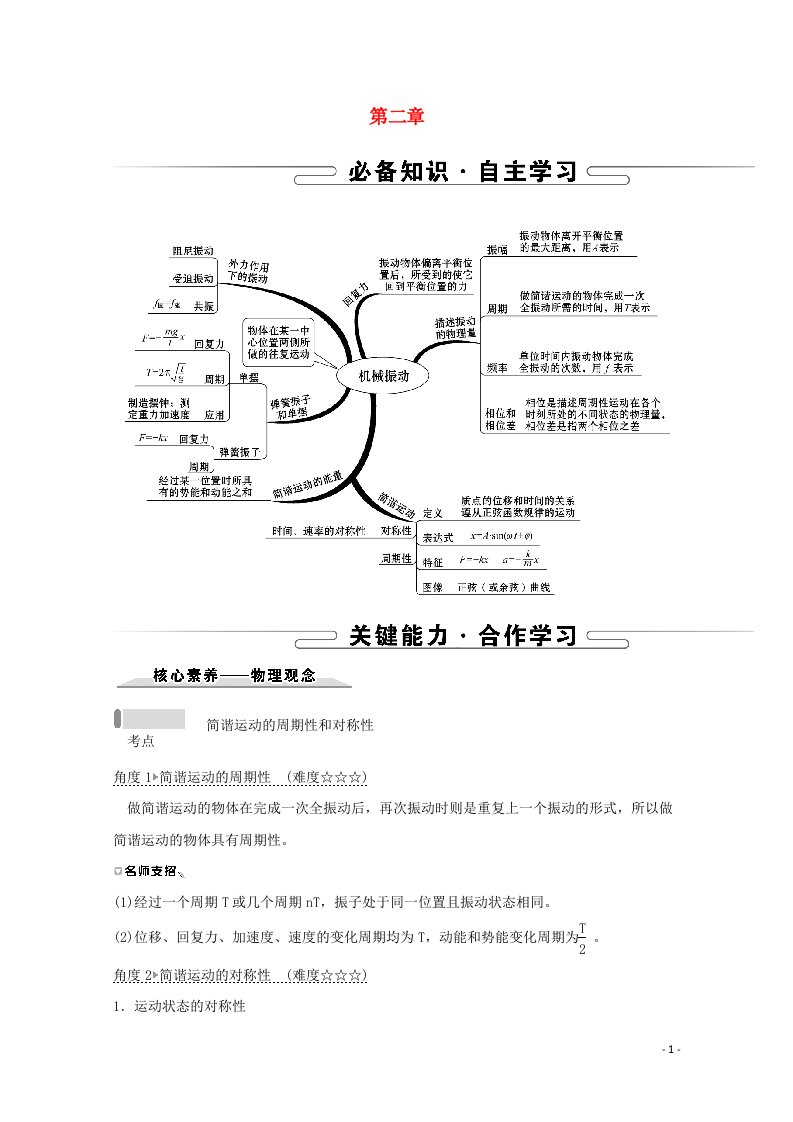 2021_2022学年新教材高中物理第二章机械振动阶段提升课学案新人教版选择性必修第一册20210628237