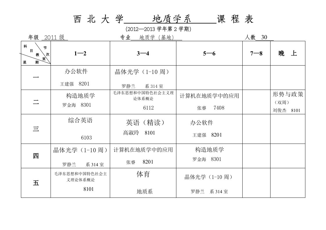 西北大学地质学系课程表.doc