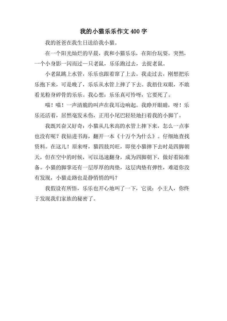 我的小猫乐乐作文400字