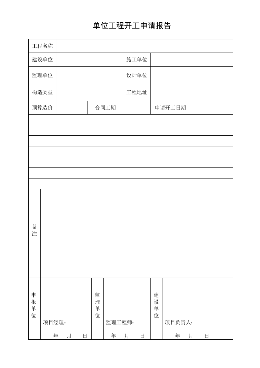 开工汇报报告表格