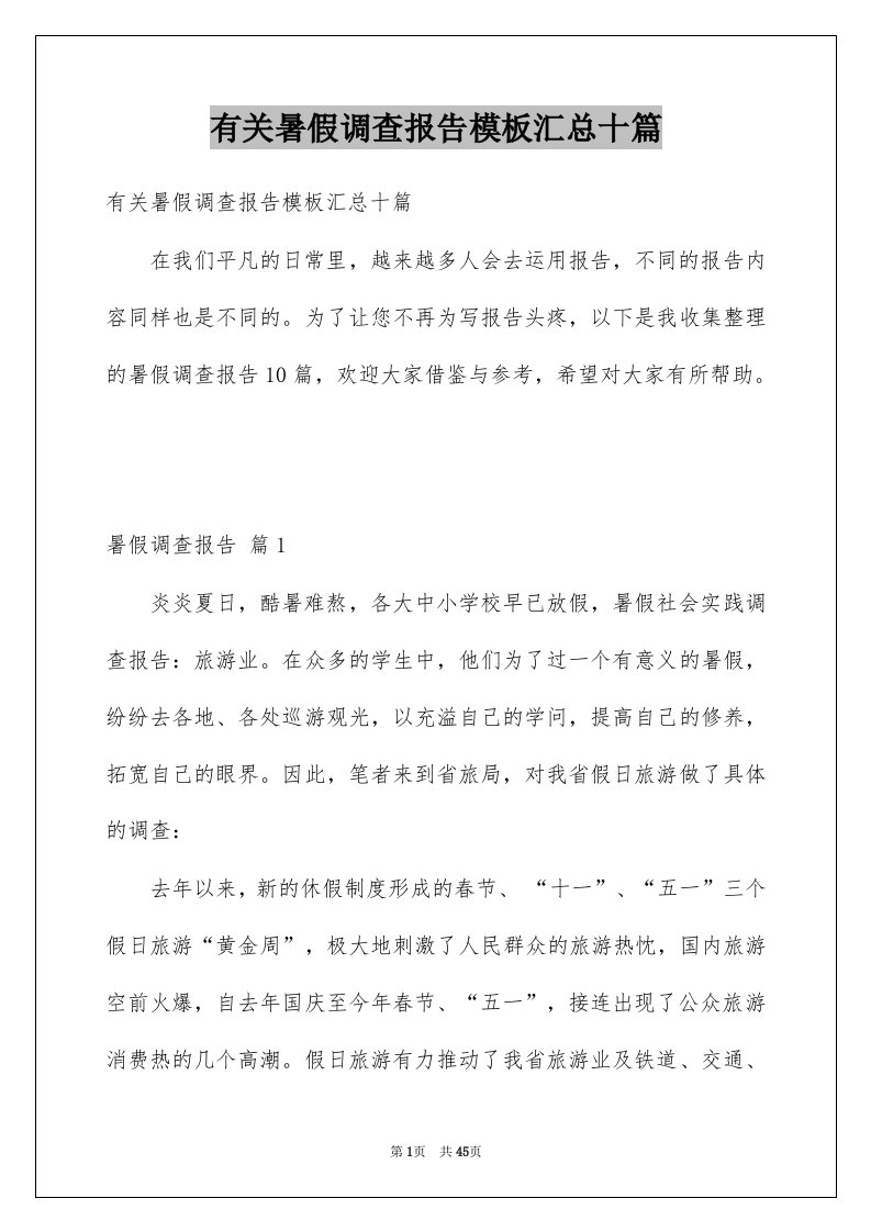 有关暑假调查报告模板汇总十篇