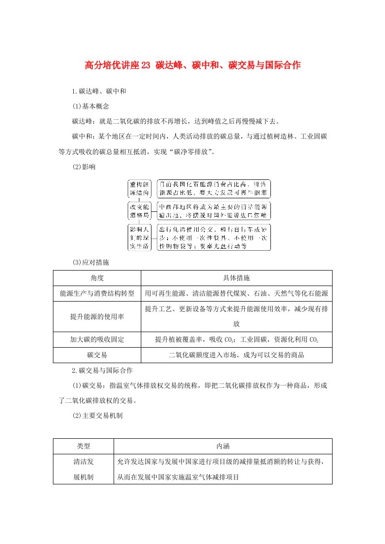 2025版高考地理全程一轮复习第二十一章环境安全与国家安全第80课时保障国家安全的资源环境战略与行动高分培优讲座23碳达峰碳中和碳交易与国际合作