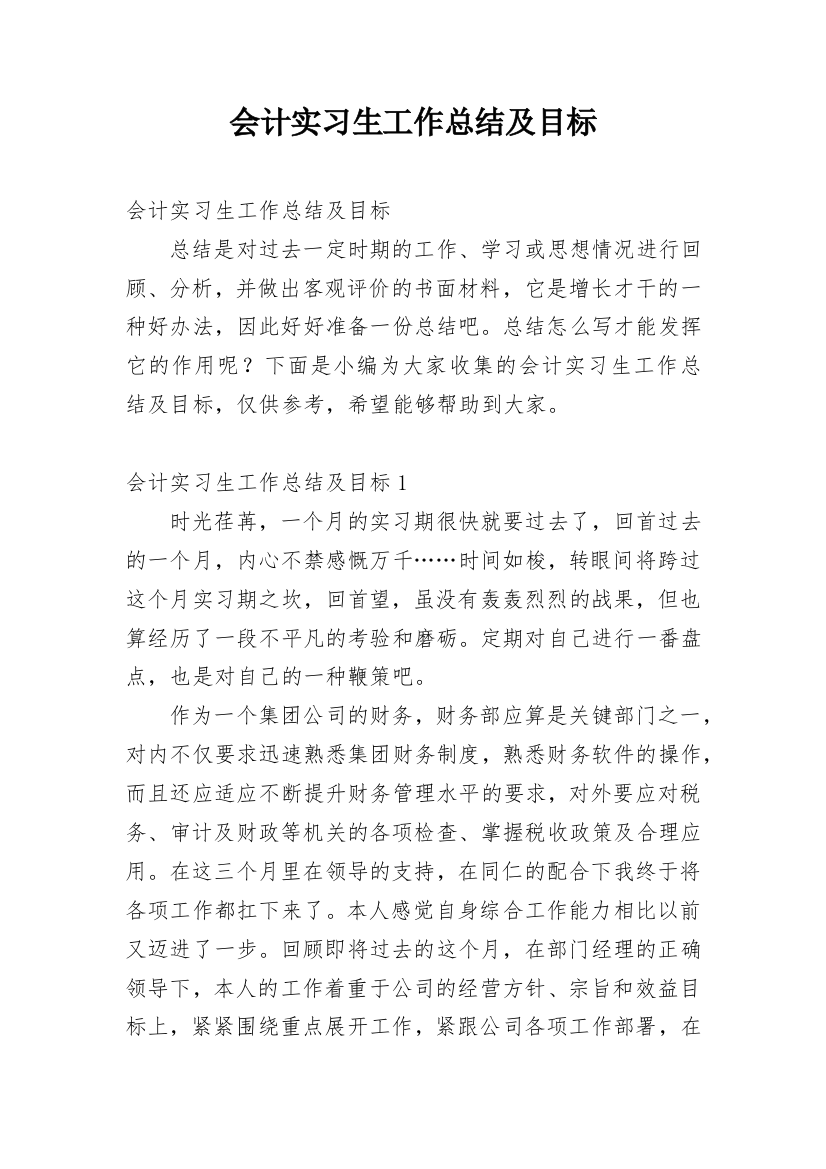 会计实习生工作总结及目标