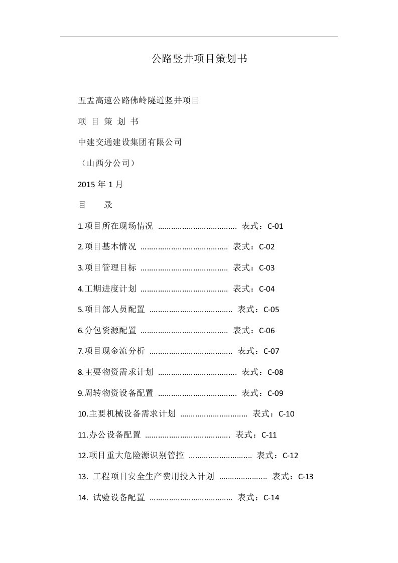 公路竖井项目策划书