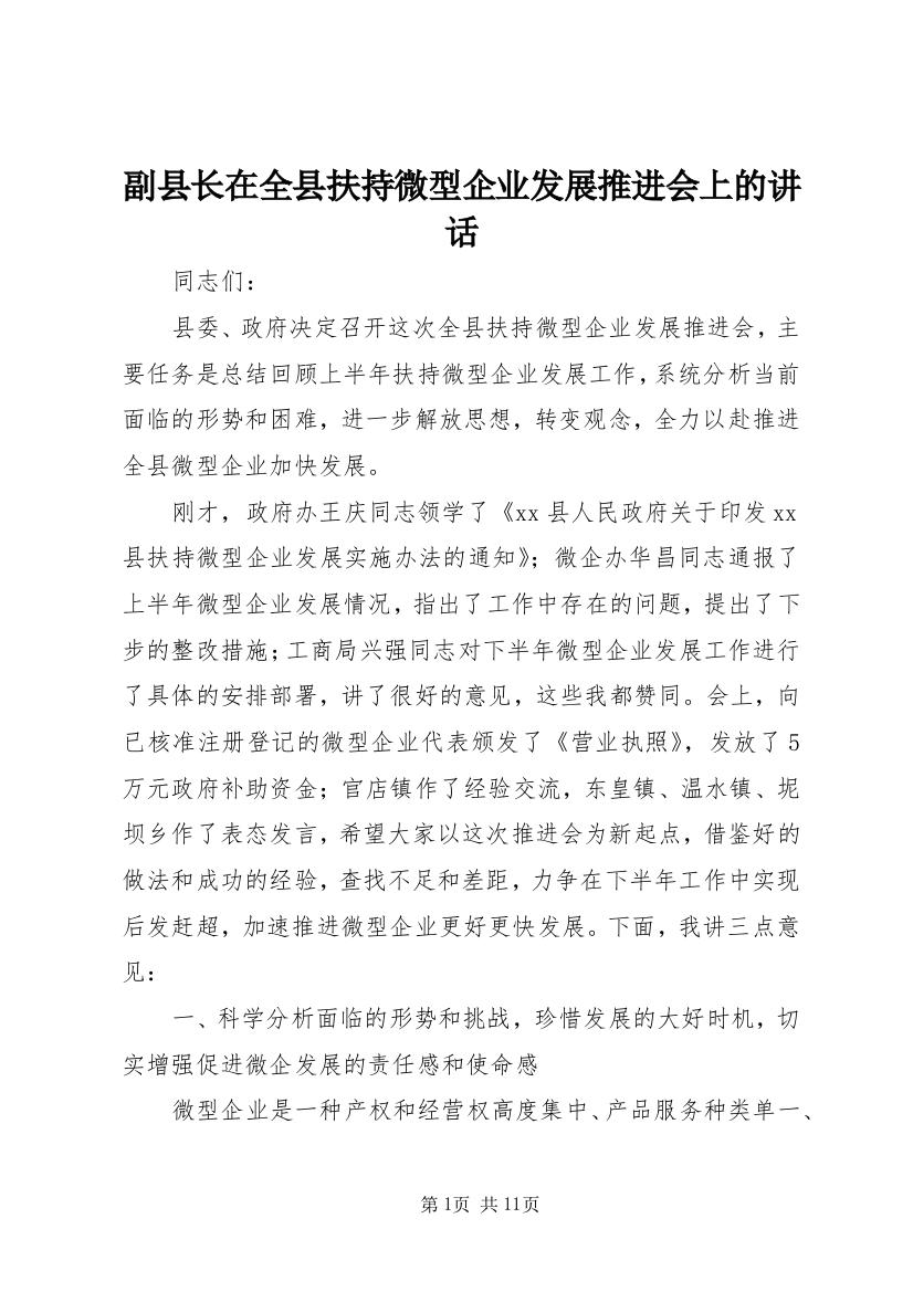 副县长在全县扶持微型企业发展推进会上的讲话_1