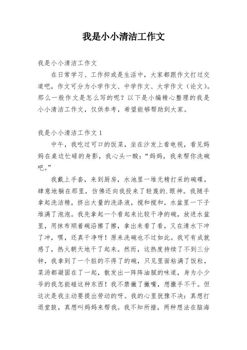 我是小小清洁工作文