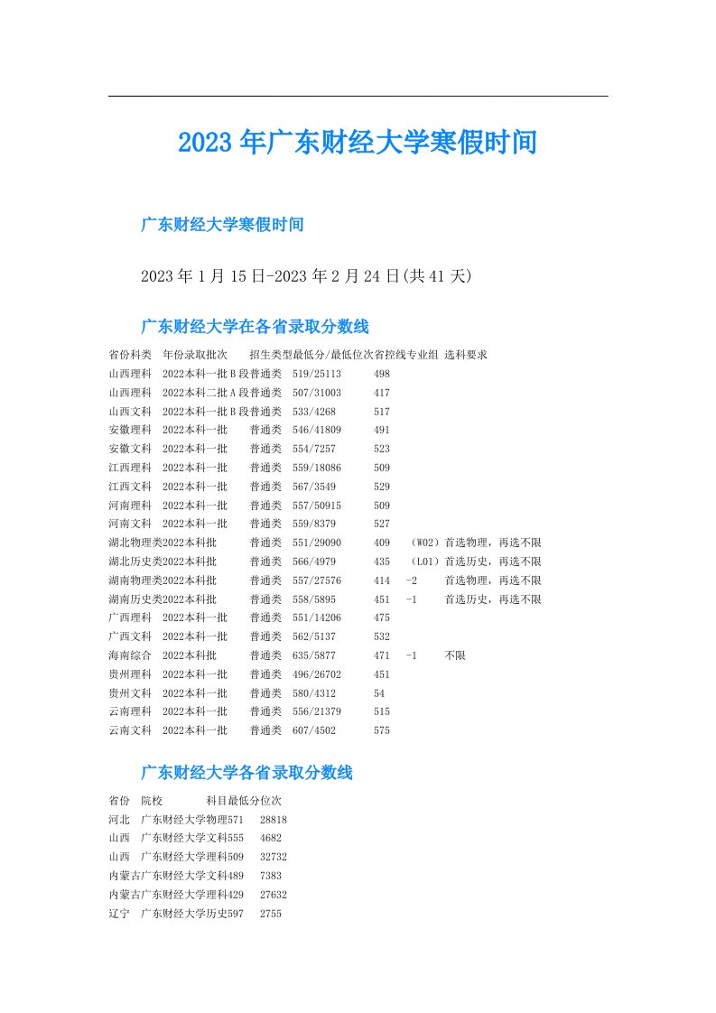 广东财经大学寒假时间