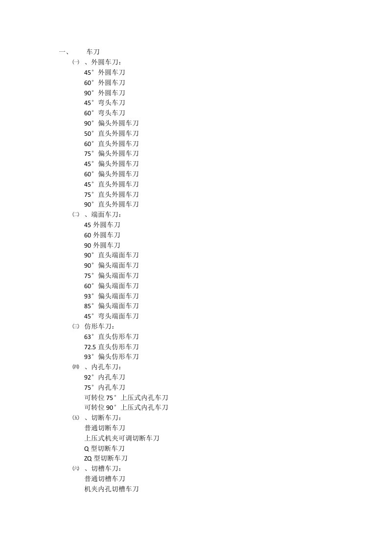 机械加工各种刀具名称和型式汇总