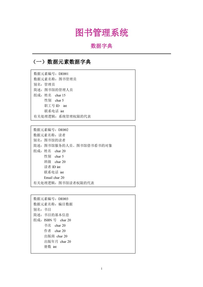 图书管理系统数据字典