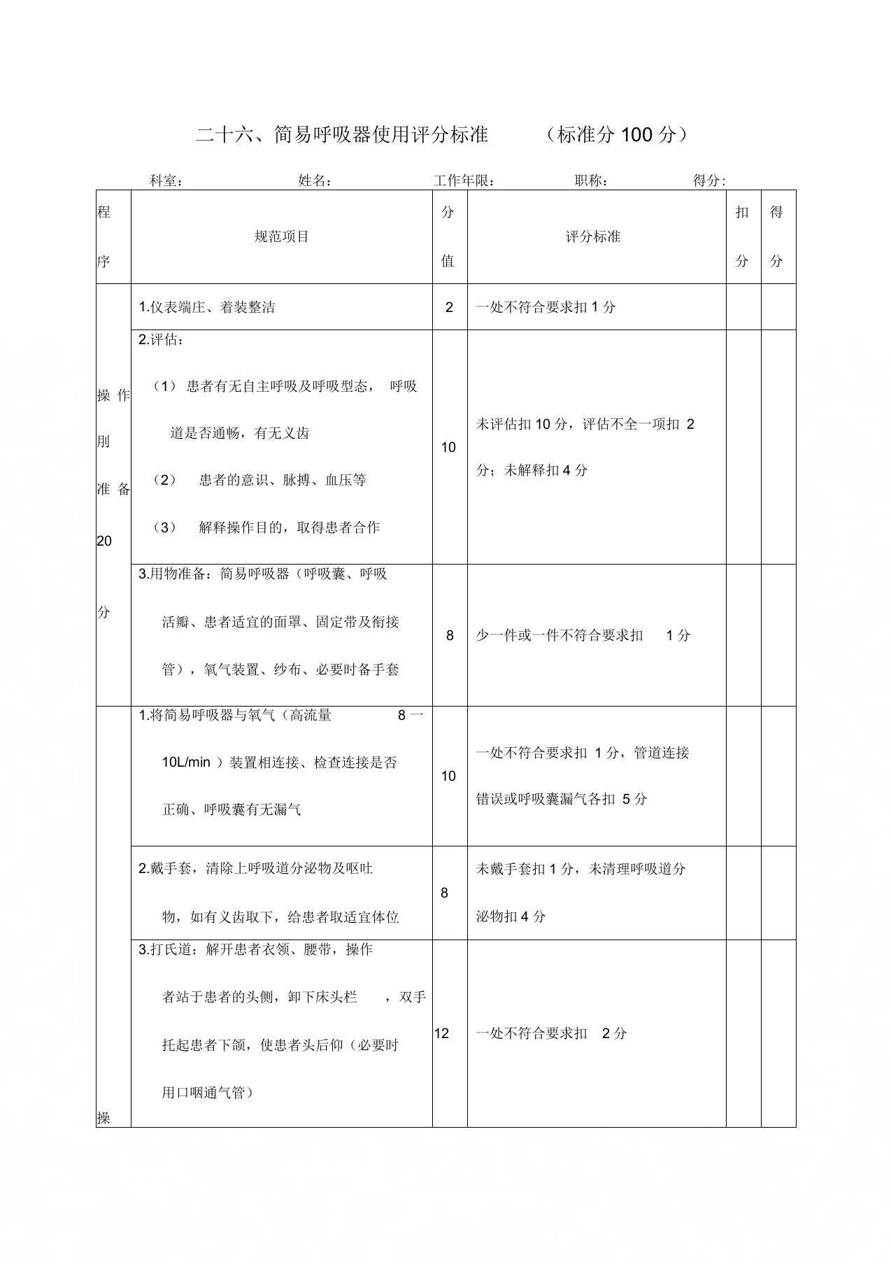 简易呼吸器操作评分标准]