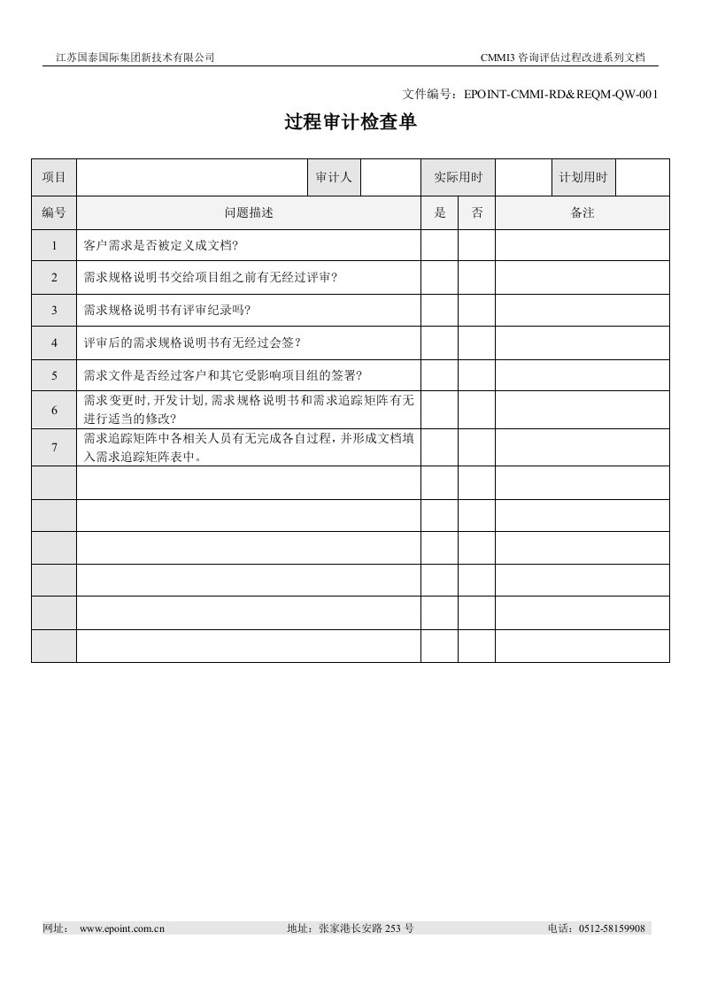 国泰国际集团新技术公司过程审计检查单-质量审查