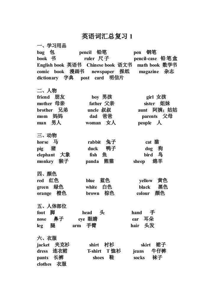 小学四至六年级英语词汇总复习1