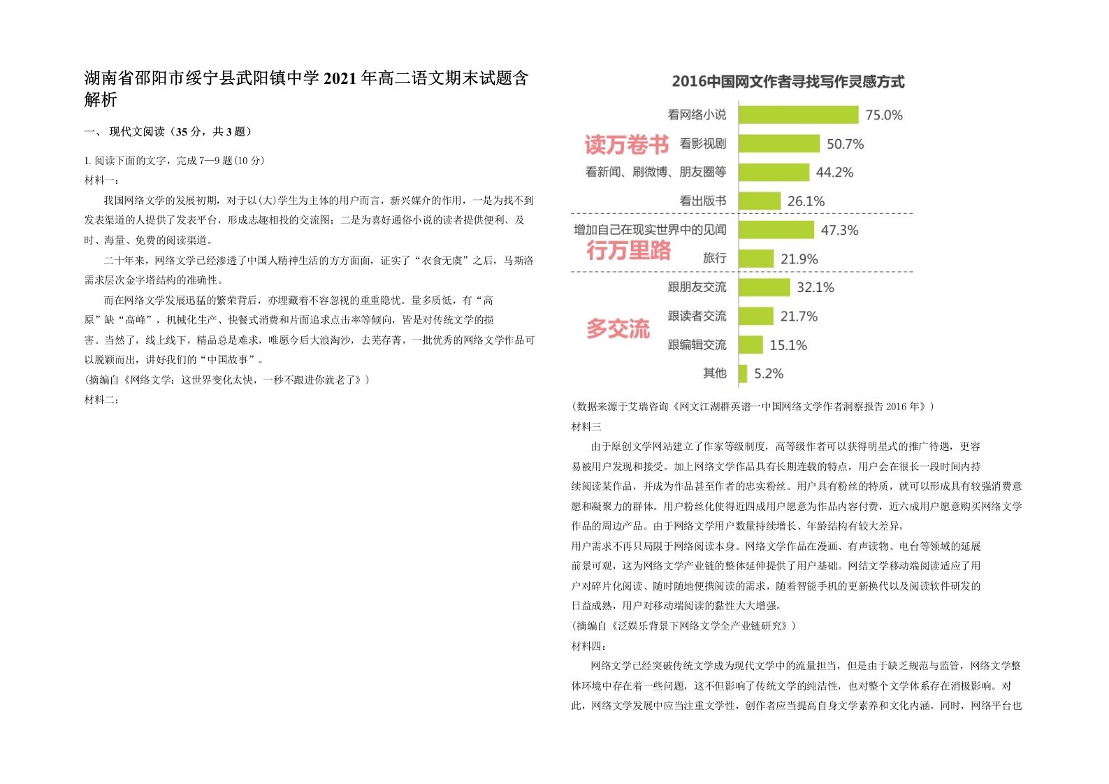 湖南省邵阳市绥宁县武阳镇中学2021年高二语文期末试题含解析